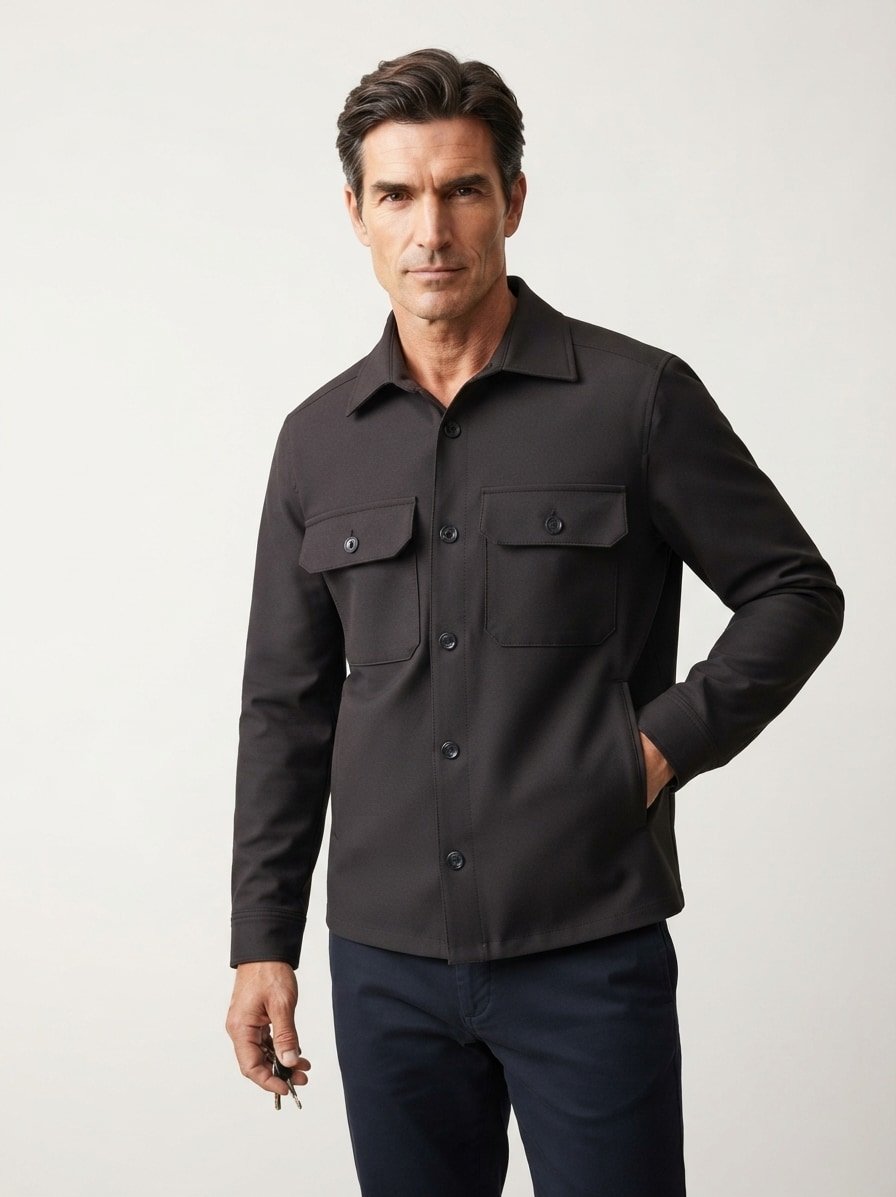 Hemd Nion, Microfaser-Stretch, Brusttaschen, schwarz