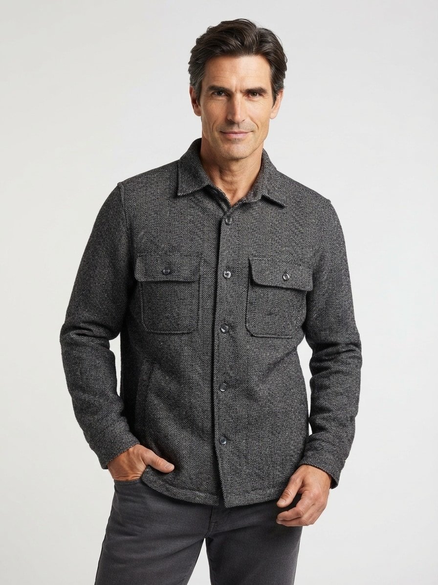 Overshirt, Mikrofaser, Kent, Brusttasche, schwarz