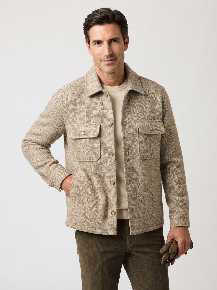 Overshirt, Mikrofaser, Kent, Brusttasche, hellbeige