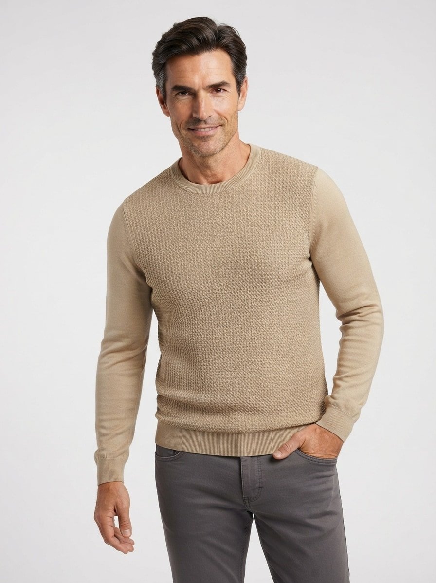 Pullover Adrian,  Baumwolle, beige strukturiert