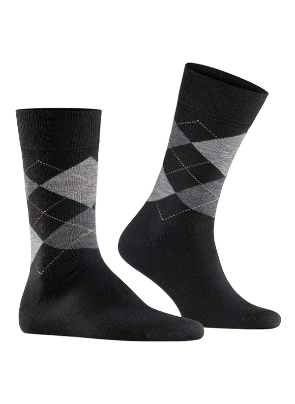 Socken Edinburgh,Schurwoll-Stretch, schwarz gemustert