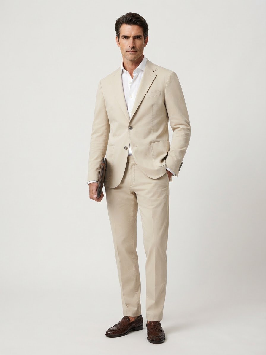 Anzug Arndt-Tomeo, Slim Fit, Cord, ecru