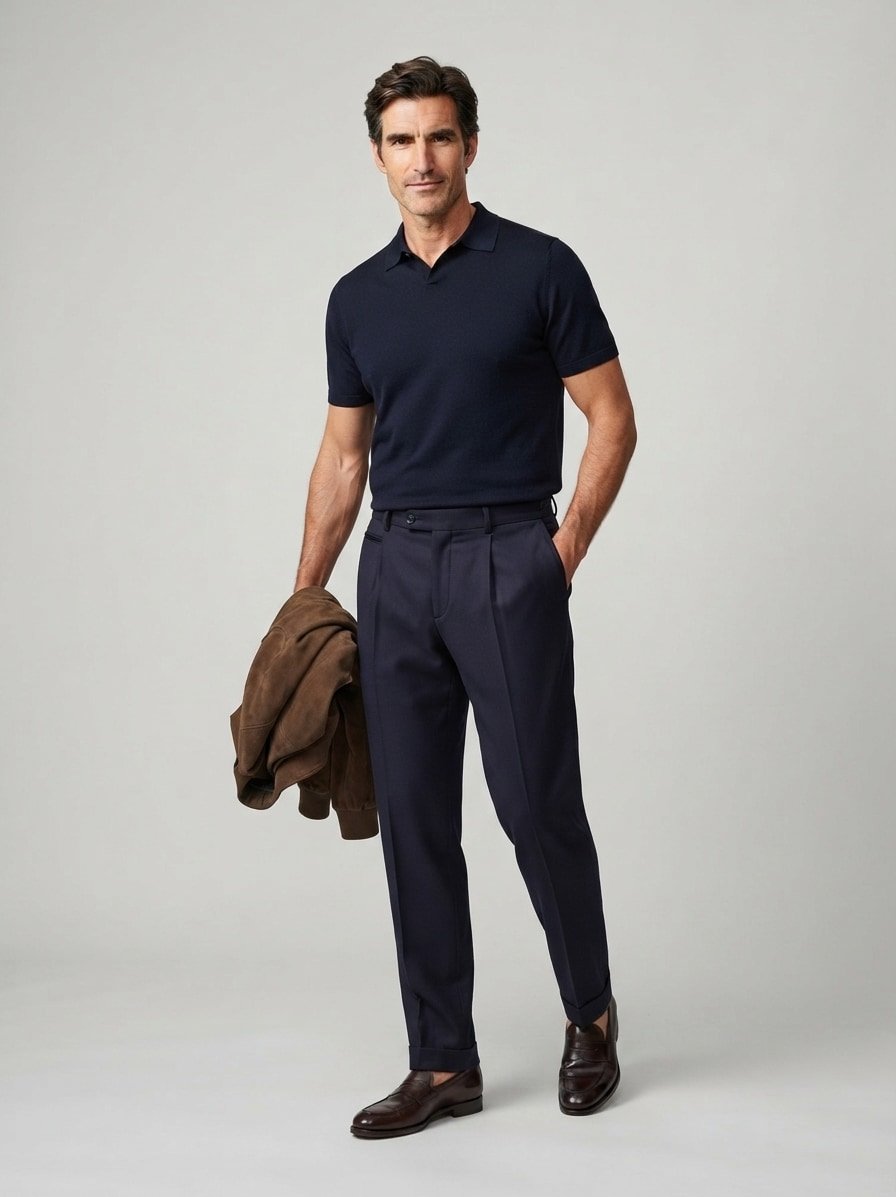 Bundfaltenhose, Slim Fit, Viskose-Stretch, dunkelblau
