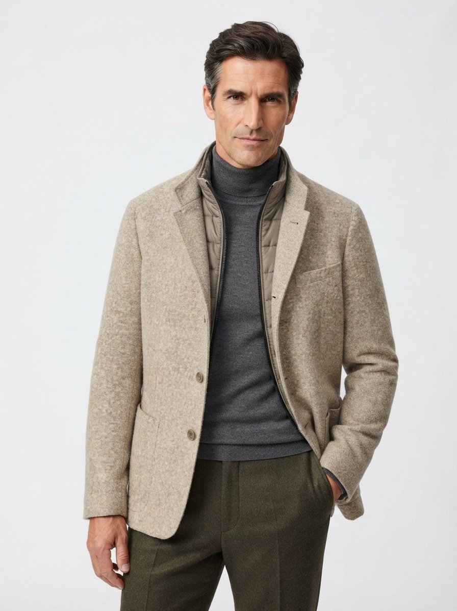 Sakko, Slim Fit, Jersey, hellbraun meliert