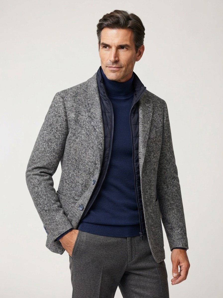 Sakko, Slim Fit, Jersey, blau meliert
