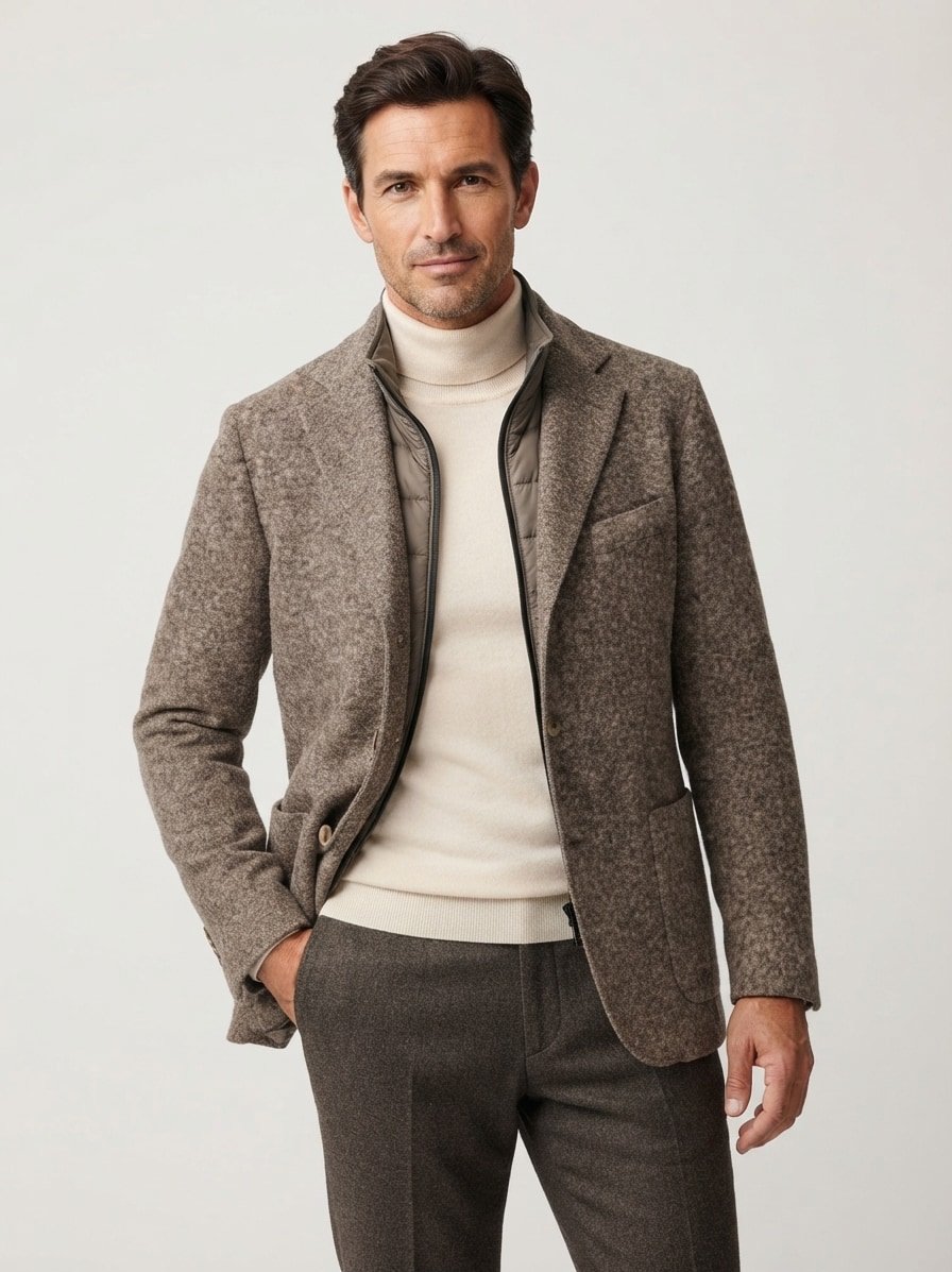Sakko, Slim Fit, Jersey, dunkelbraun meliert