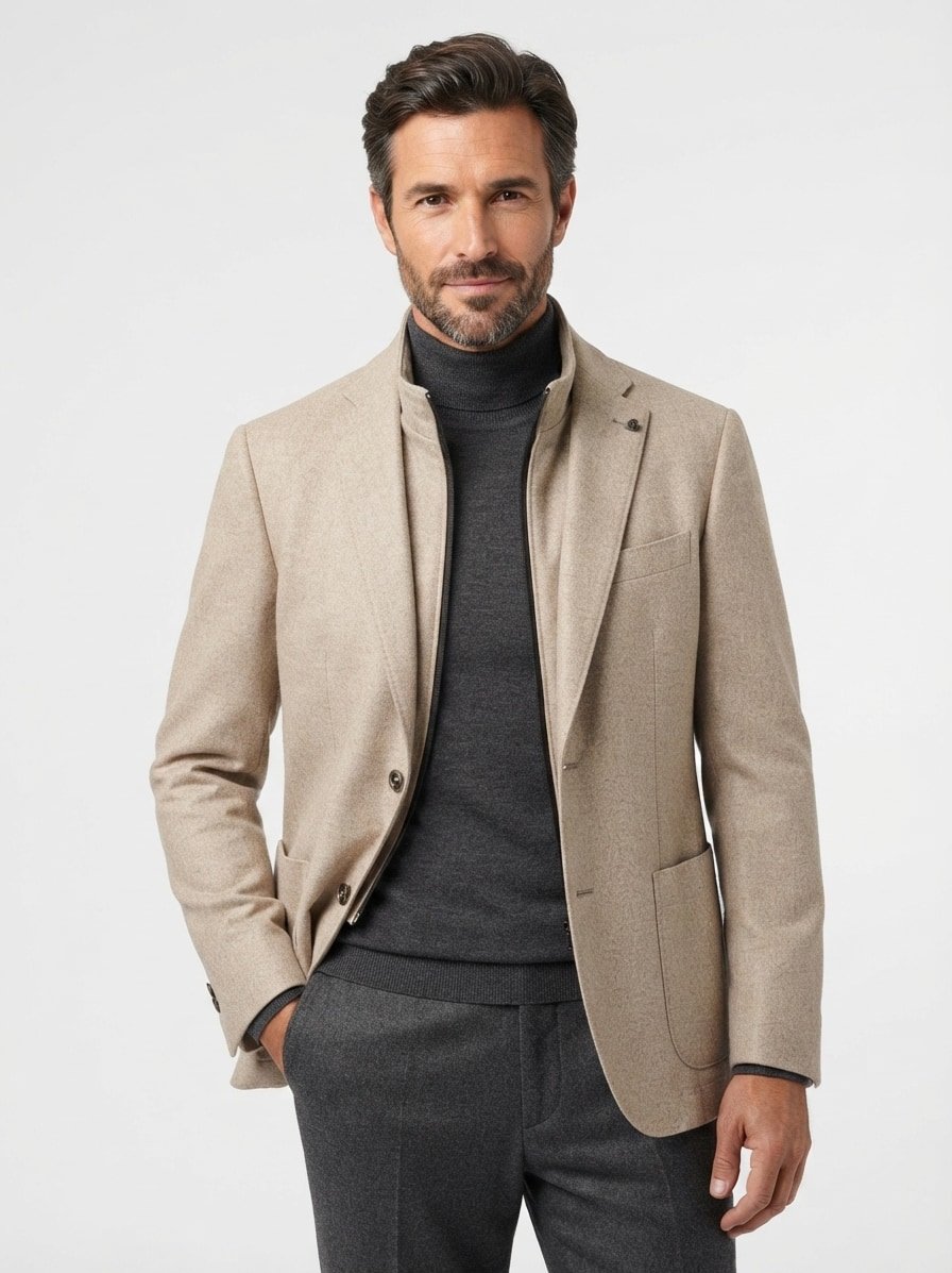 Sakko, Regular Fit, Schurwolle-Kaschmir, beige meliert