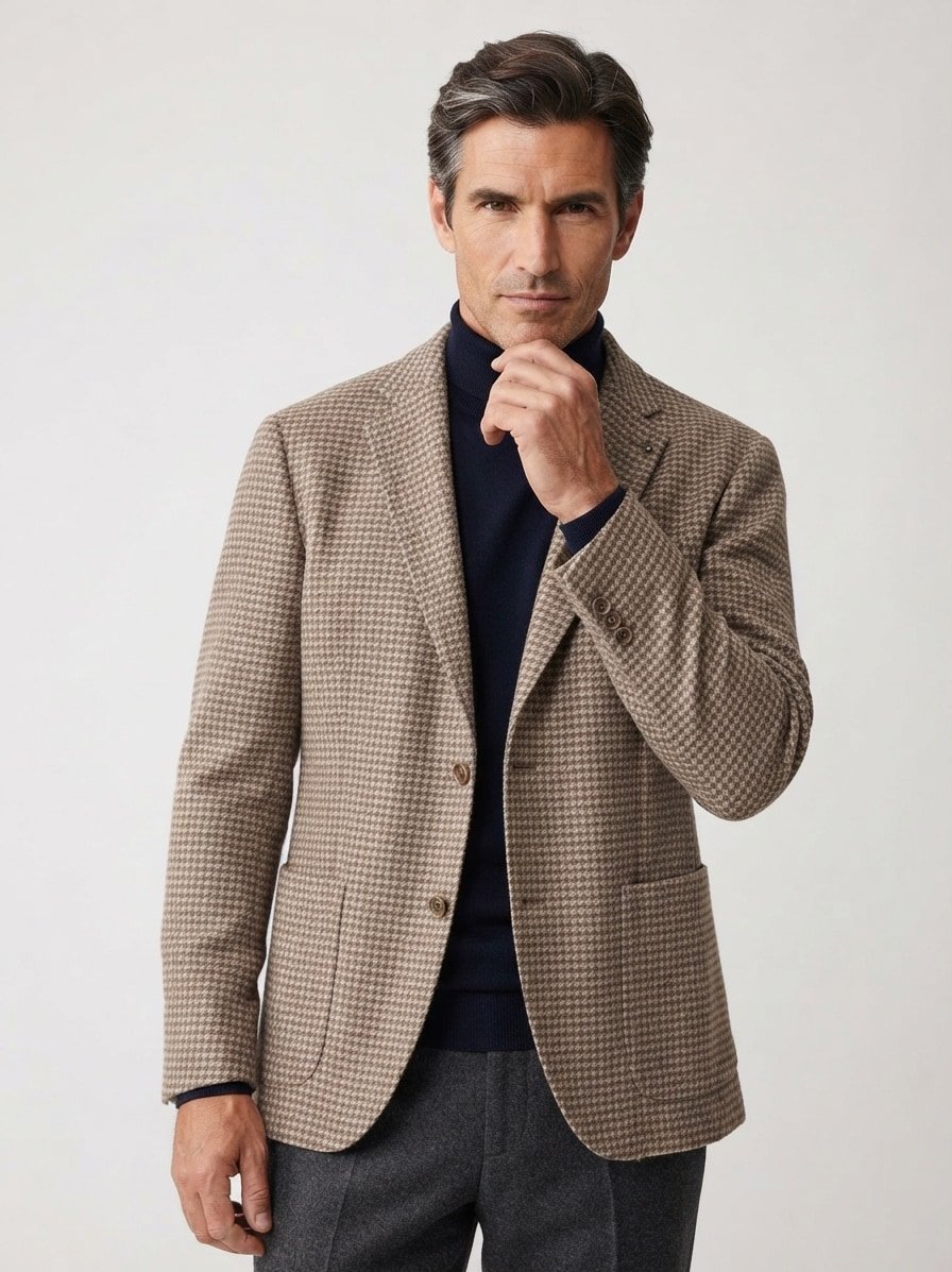 Sakko, Regular Fit, Schurwolle-Mikrofaser, braun-beige pepita