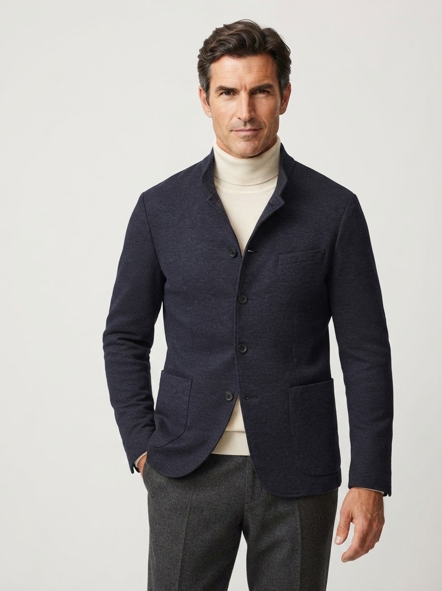 Sakko, Slim Fit, Jersey halbgefüttert, dunkelblau meliert