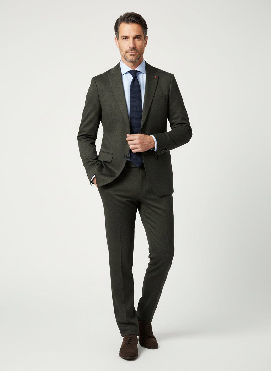 Anzug, Slim Fit, Jersey halbgefüttert, dunkelgrün meliert