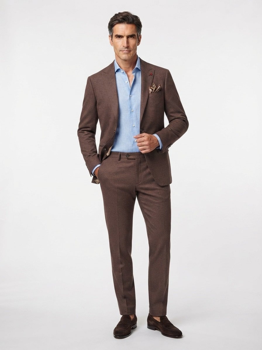 Anzug, Slim Fit, Jersey halbgefüttert, braun meliert
