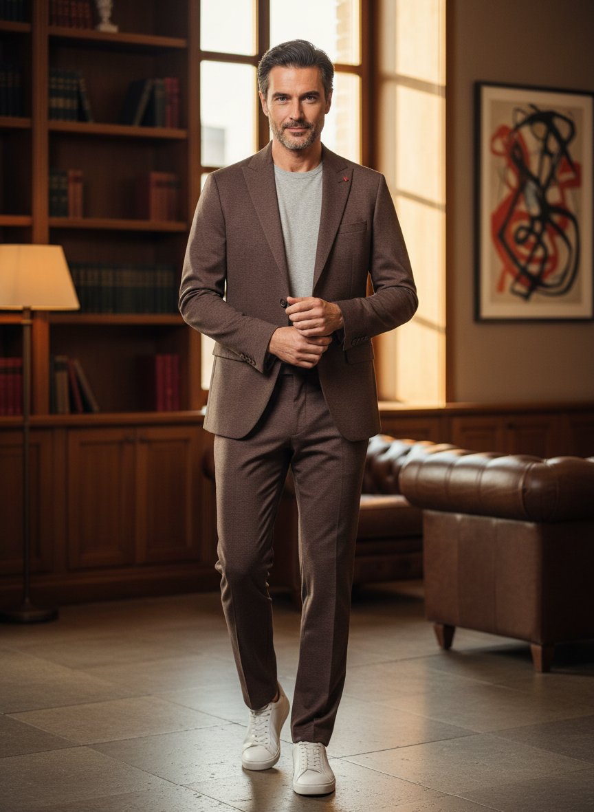 Anzug, Slim Fit, Jersey halbgefüttert, braun meliert