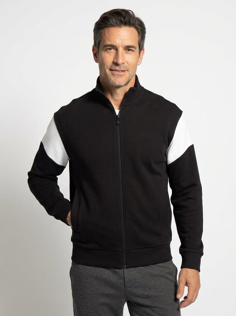 Sweatjacke, Piquè, schwarz