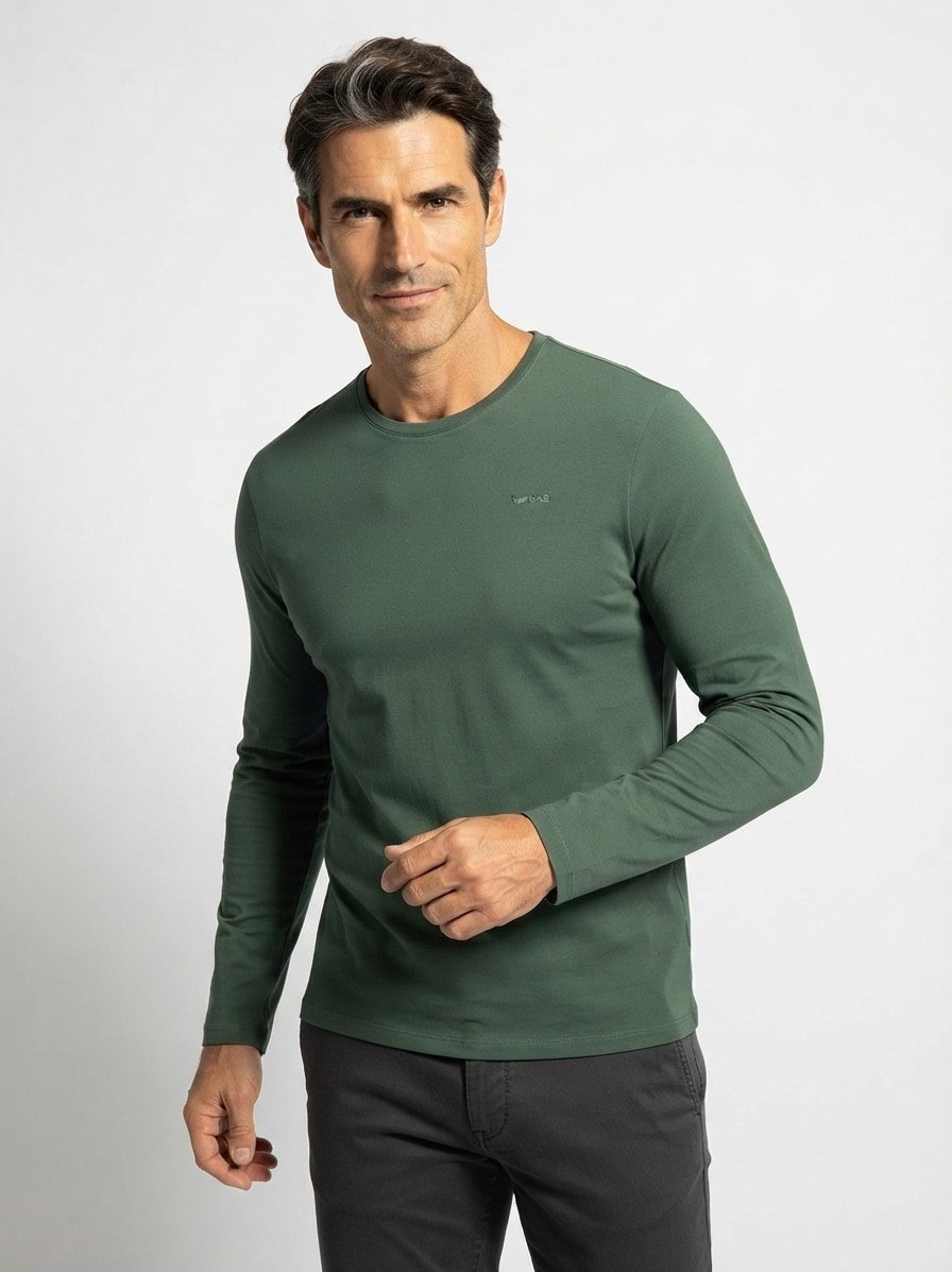 Longsleeve, Slim Fit, Baumwoll-Stretch, grün