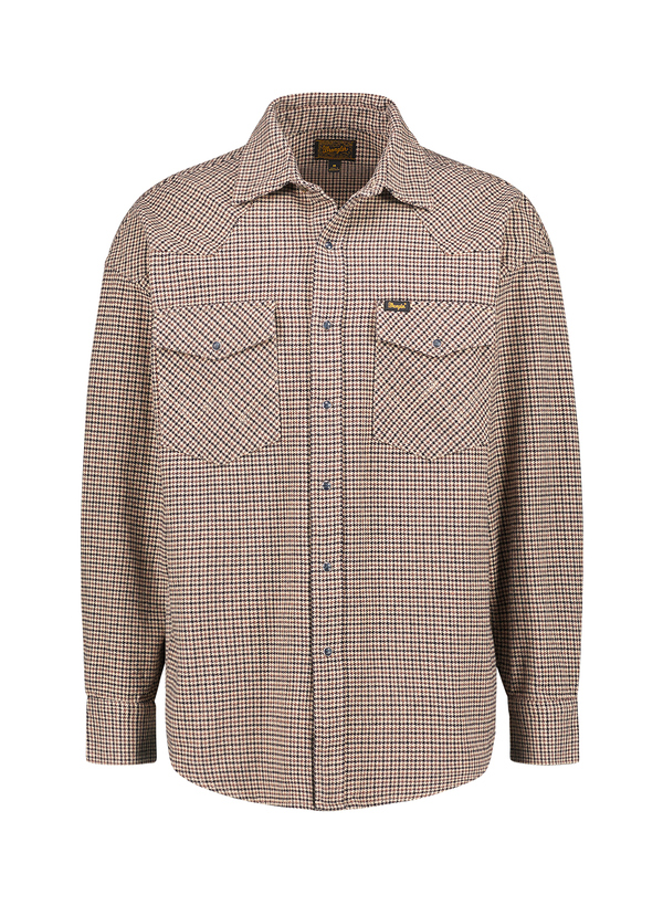 Overshirt Western, Baumwolle, Kent, Brusttasche, braun kariert