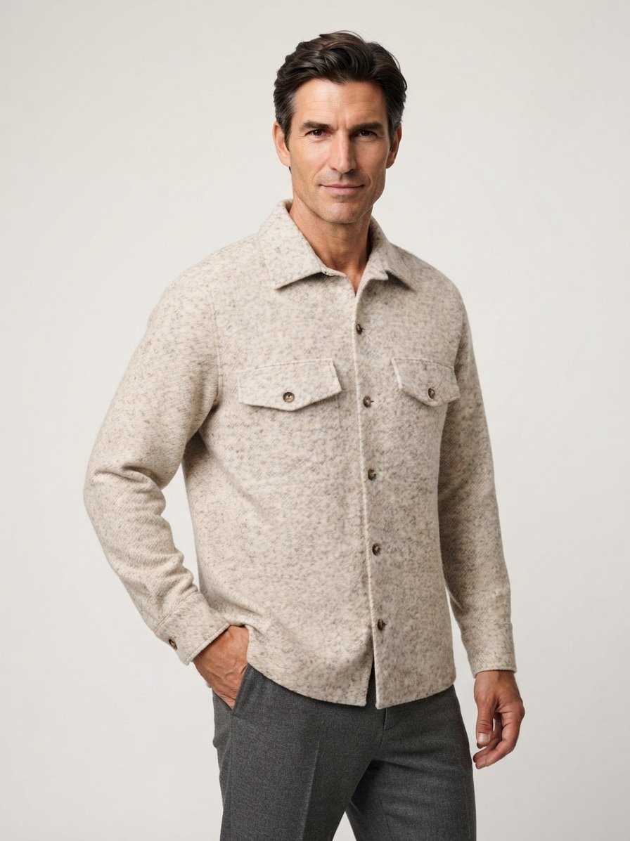 Overshirt, Jersey, Brusttaschen, ecru-grau meliert