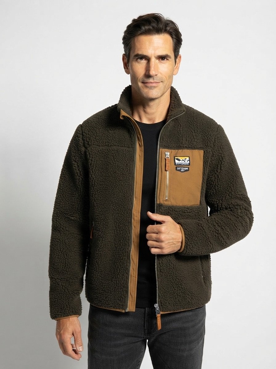 Jacke, Fleece, Teddyfell, grünbraun