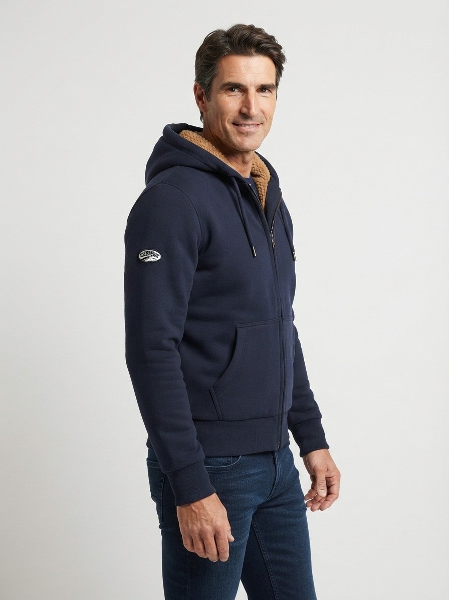 Sweatjacke, Baumwolle-Teddyfell, navy
