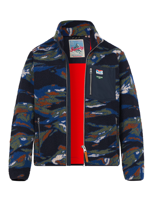 Jacke, Fleece, Teddyfell, navy-multicolor