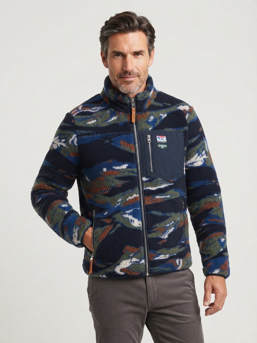 Jacke, Fleece, Teddyfell, navy-multicolor