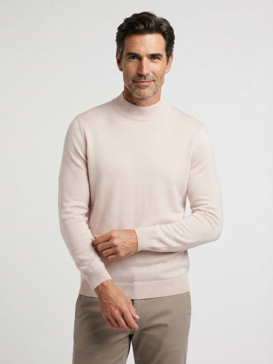 Stehkragenpullover, Merinowolle extrafein, creme meliert