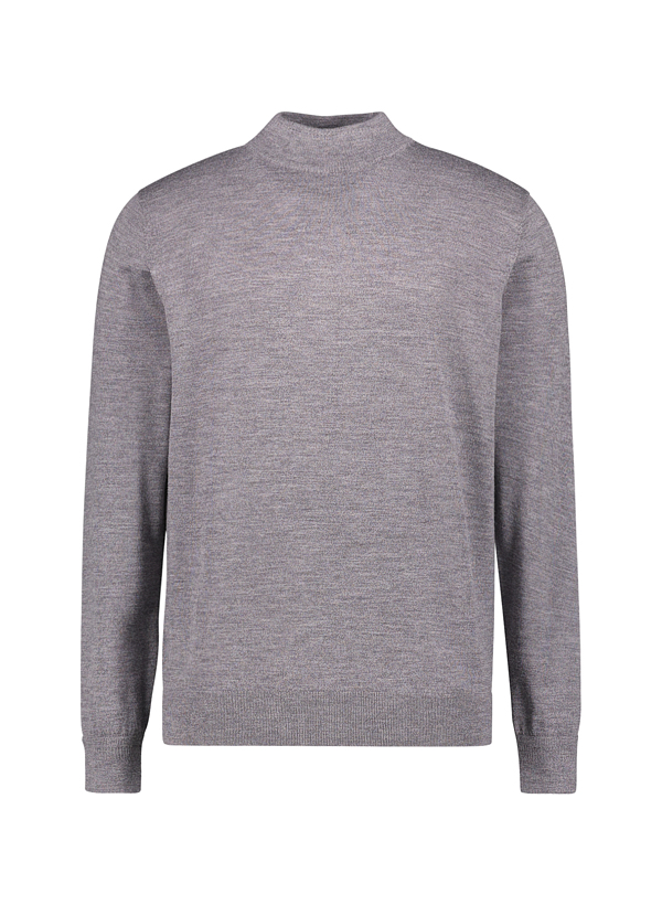 Stehkragenpullover, Merinowolle extrafein, grau meliert
