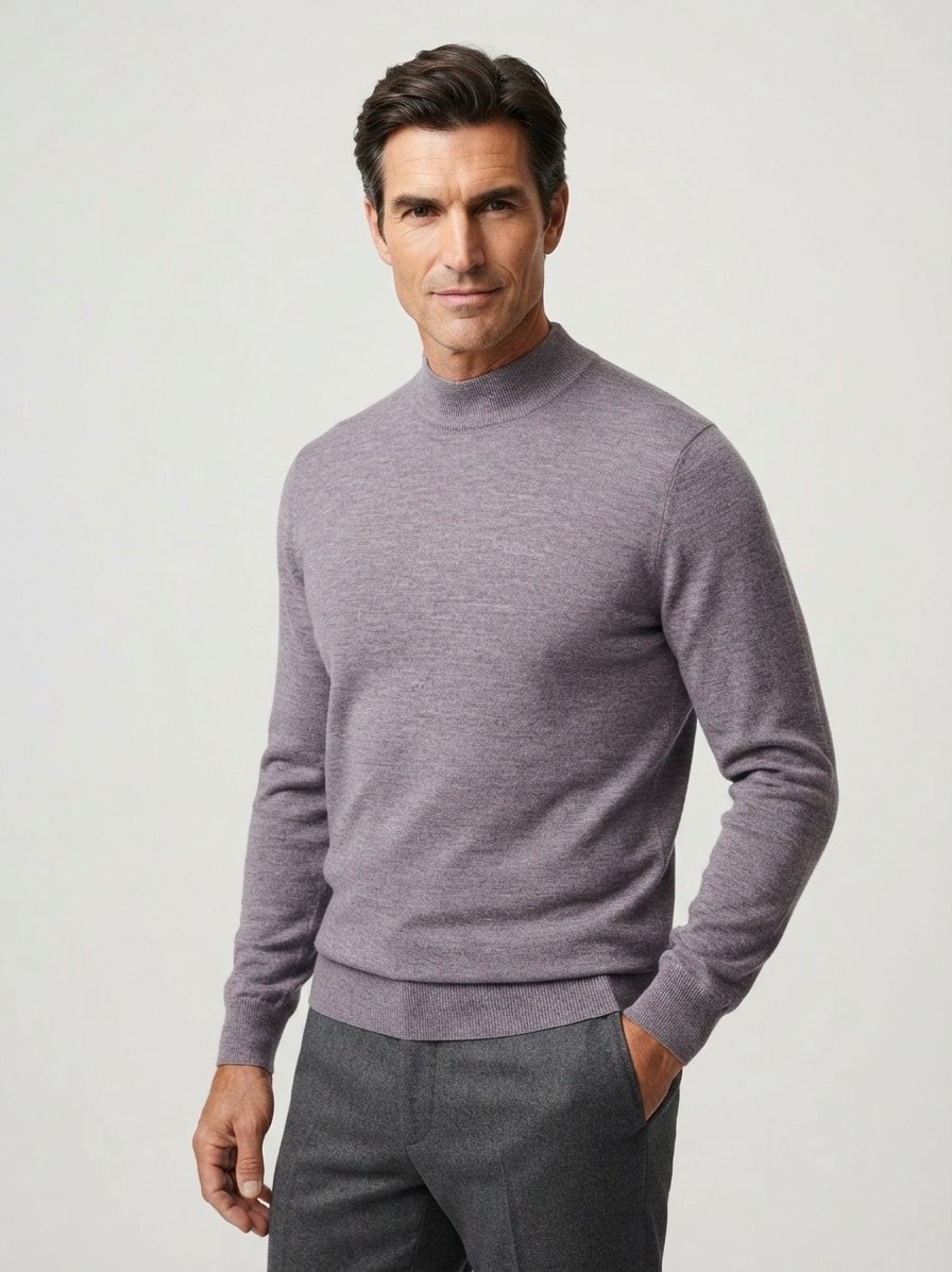 Stehkragenpullover, Merinowolle extrafein, grau meliert