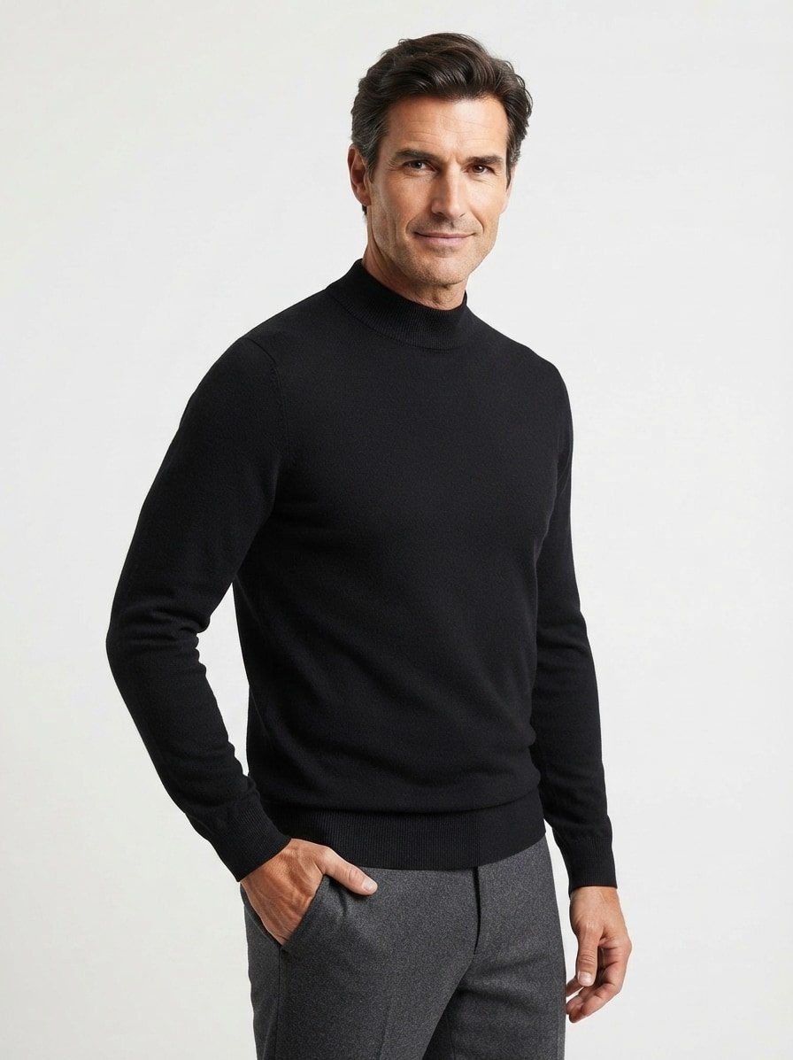 Stehkragenpullover, Merinowolle extrafein, schwarz