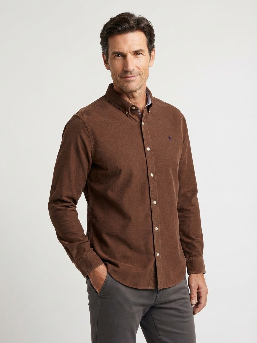 Hemd, Regular Fit, Cord, Button-Down, braun