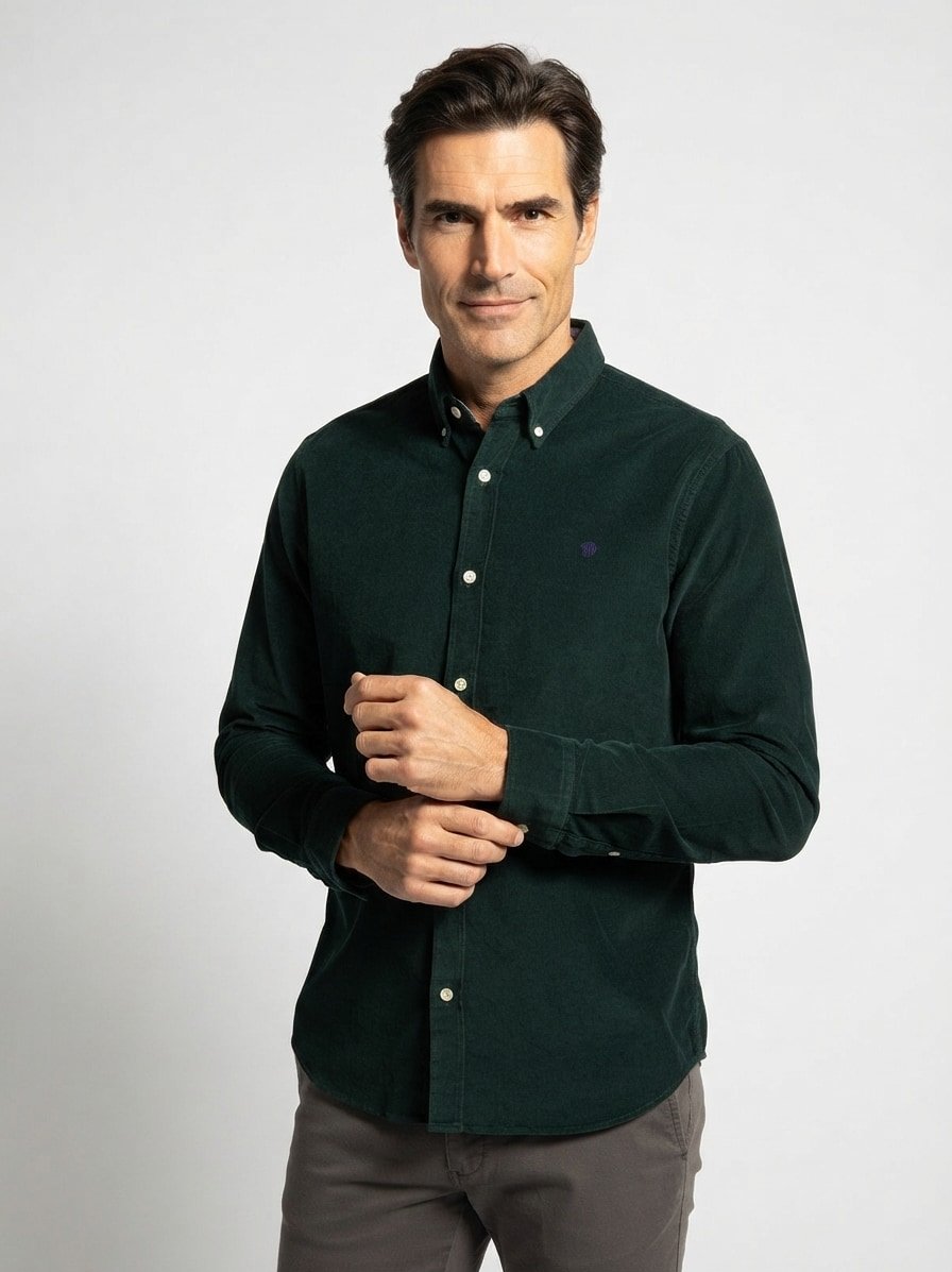 Hemd, Regular Fit, Cord, Button-Down, grün