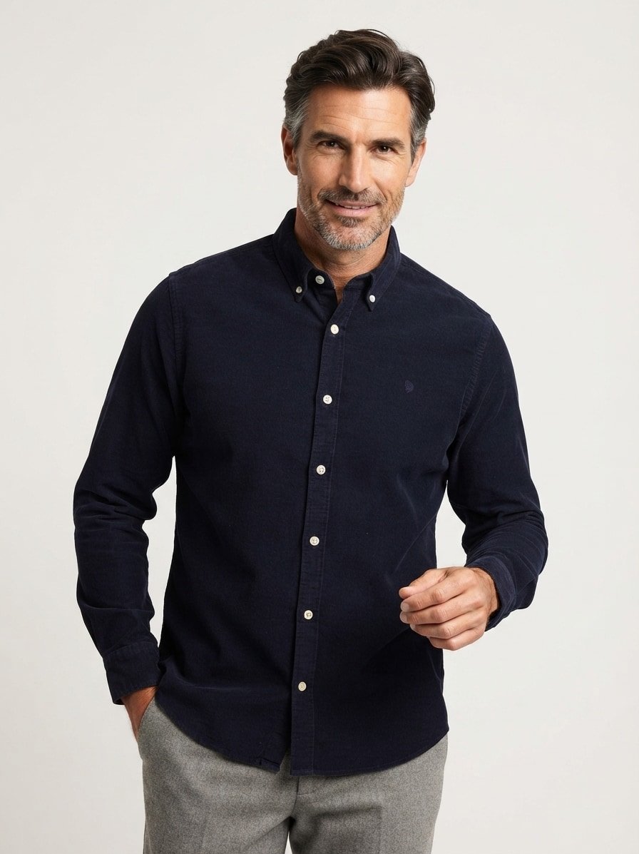 Hemd, Regular Fit, Cord, Button-Down, navy
