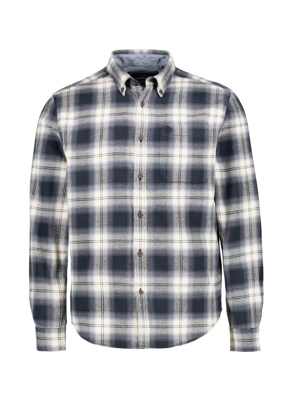 Hemd, Flanell, Button-Down, Brusttasche, navy-beige kariert