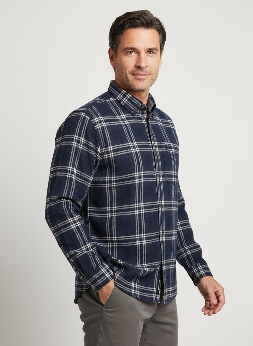 Hemd, Flanell, navy-weiß kariert