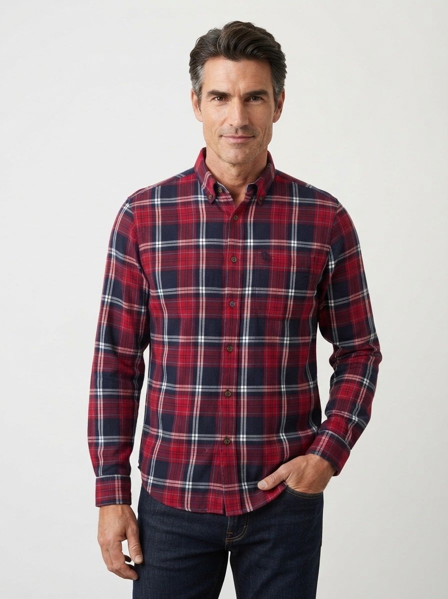 Hemd, Flanell, rot-navy kariert