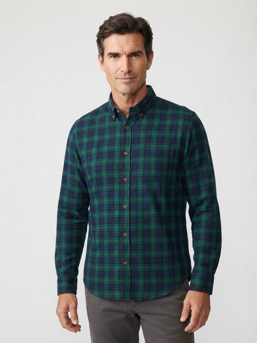 Hemd, Flanell, Button-Down, Brusttasche, navy-grün kariert