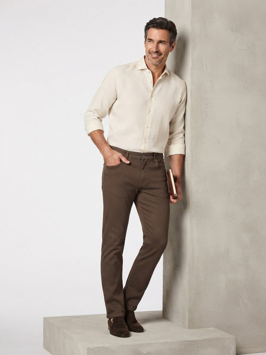 Hose Chuck, Modern Fit, Baumwoll-Stretch, caramel meliert