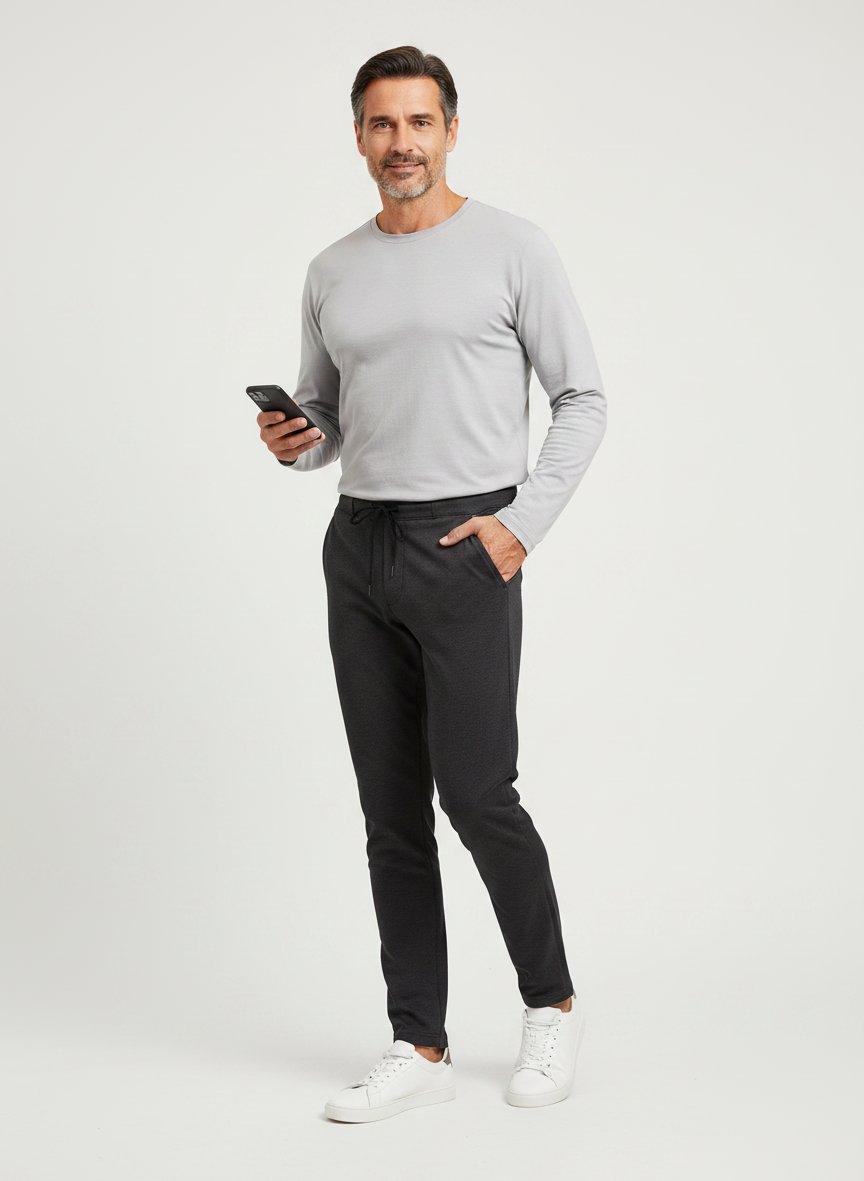 Hose Phil, Tapered Fit, Jersey, schwarz meliert