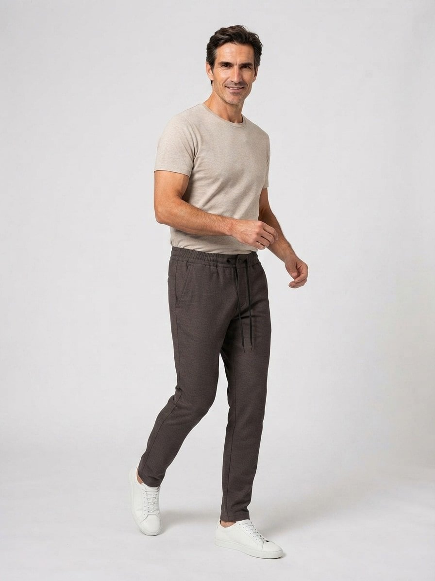 Hose Phil, Tapered Fit, Jersey, braun meliert