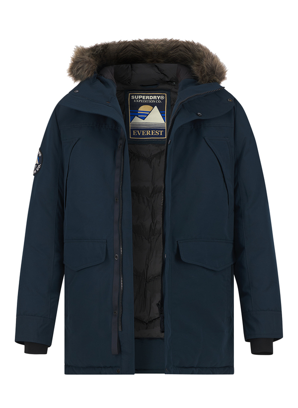 Parka, Mikrofaser wattiert Webpelz, navy
