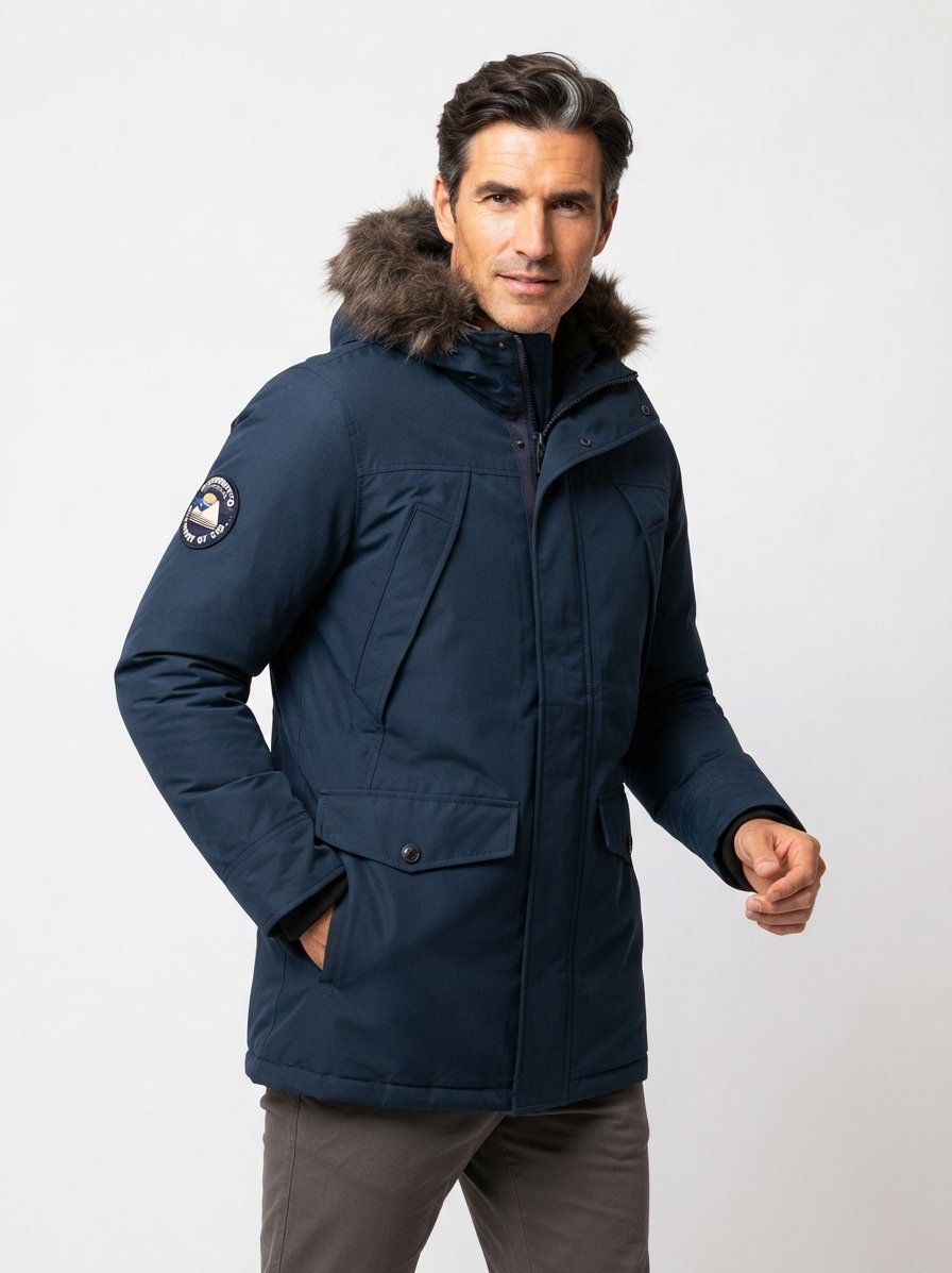 Parka, Mikrofaser wattiert Webpelz, navy
