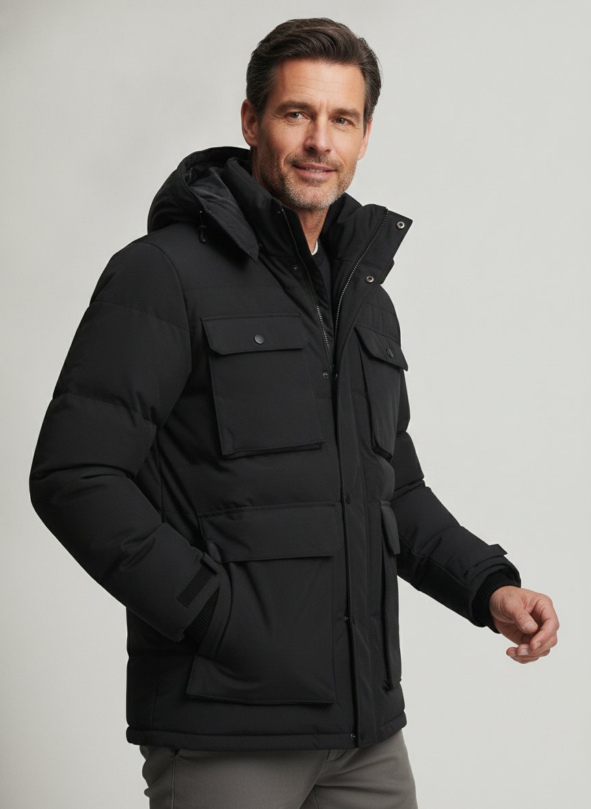 Steppjacke, Mikrofaser wasserabweisend, schwarz