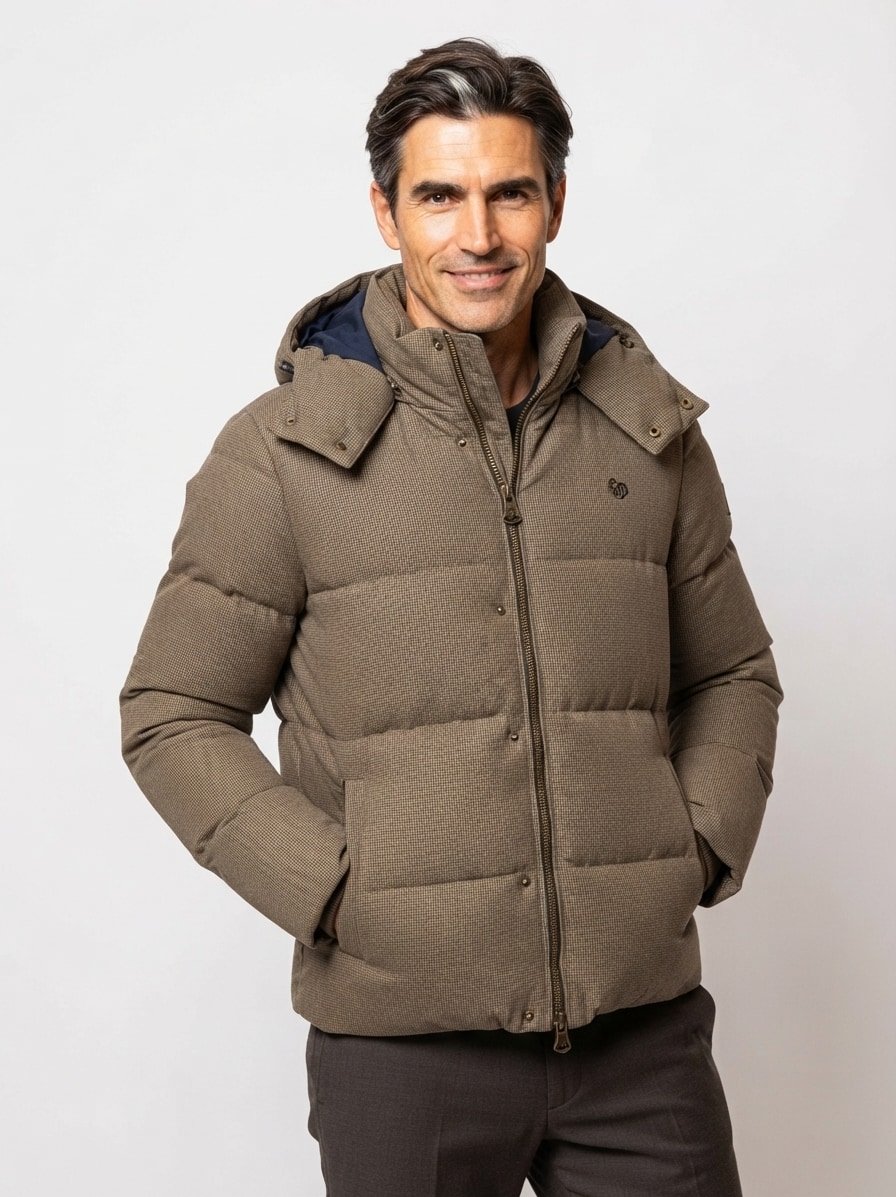 Steppjacke, Mikrofaser wattiert, braun-beige pepita