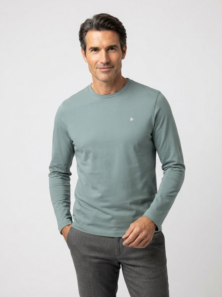 Longsleeve, Baumwolle, grün melange