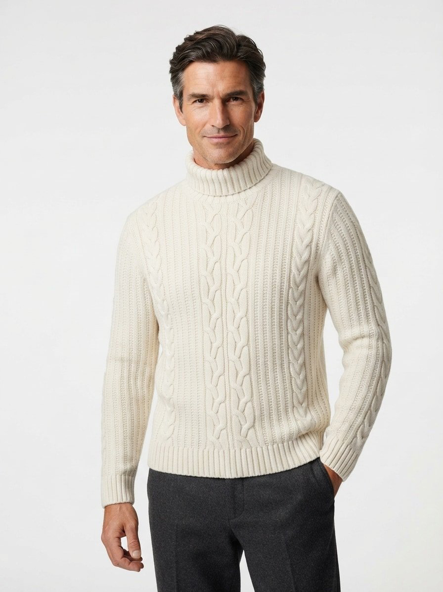 Rollkragenpullover, Wolle-Mikrofaser, ecru