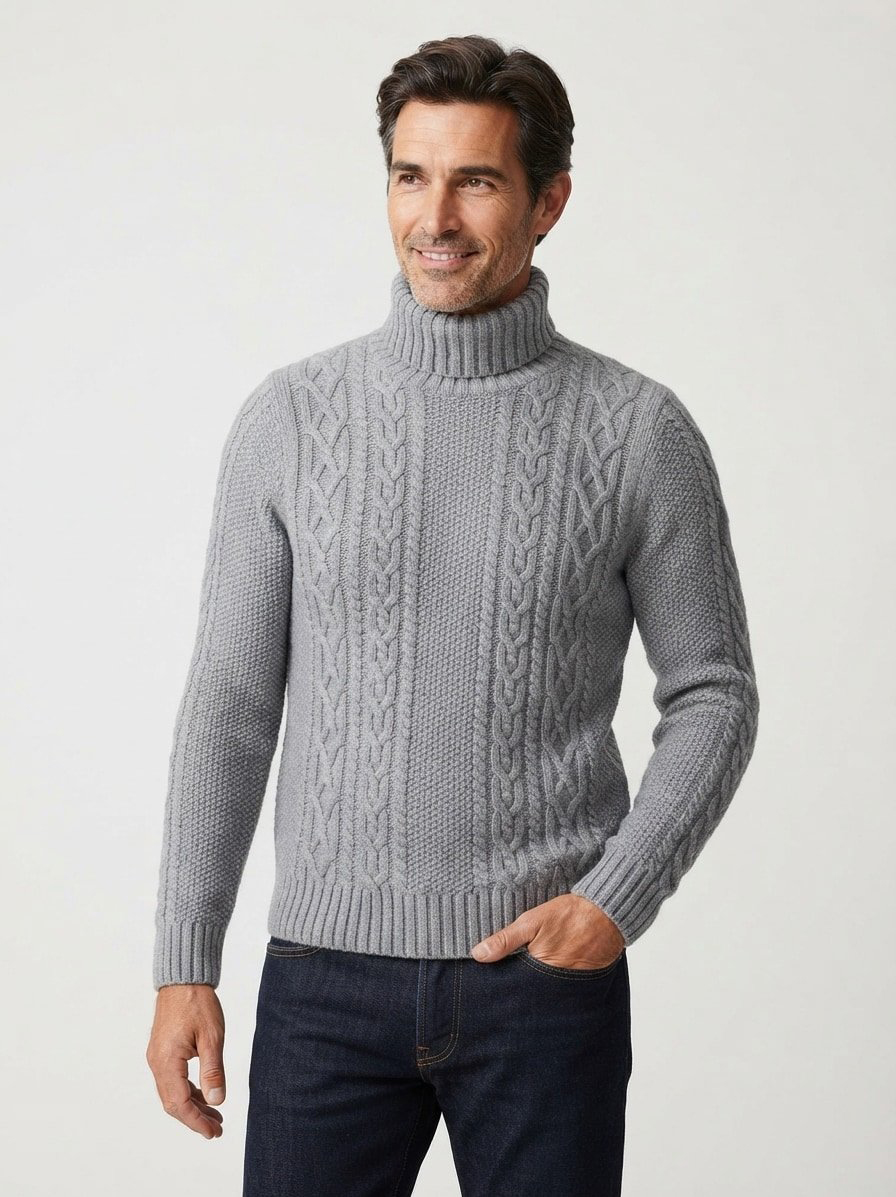 Rollkragenpullover, Wolle-Mikrofaser, grau