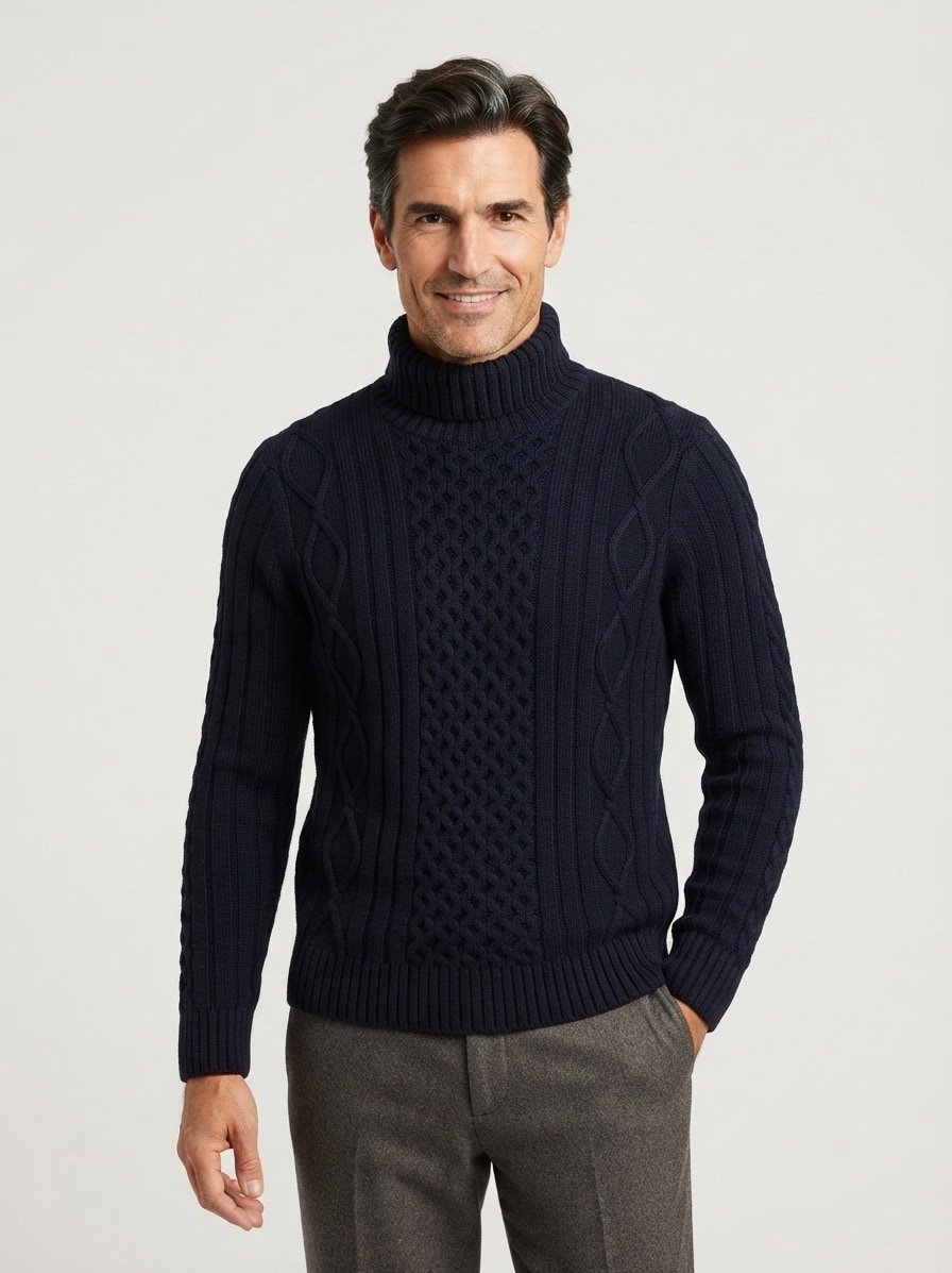 Rollkragenpullover, Wolle-Mikrofaser, navy