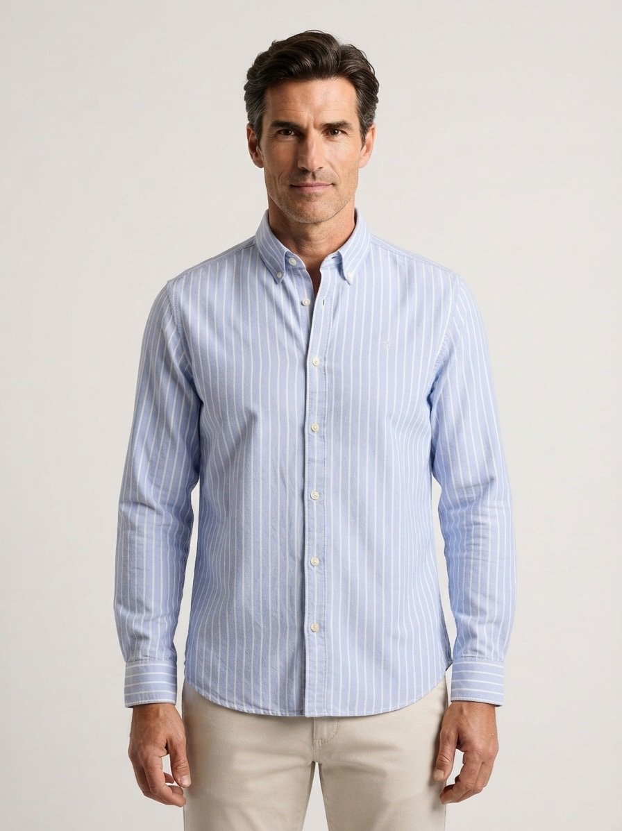Hemd, Regular, Oxford, Button-Down, blau-weiß gestreift