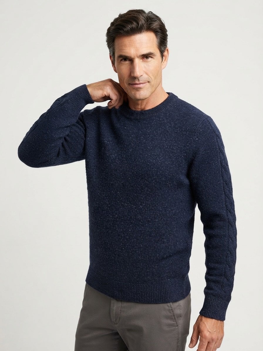 Pullover, Baumwoll-Stretch, navy meliert