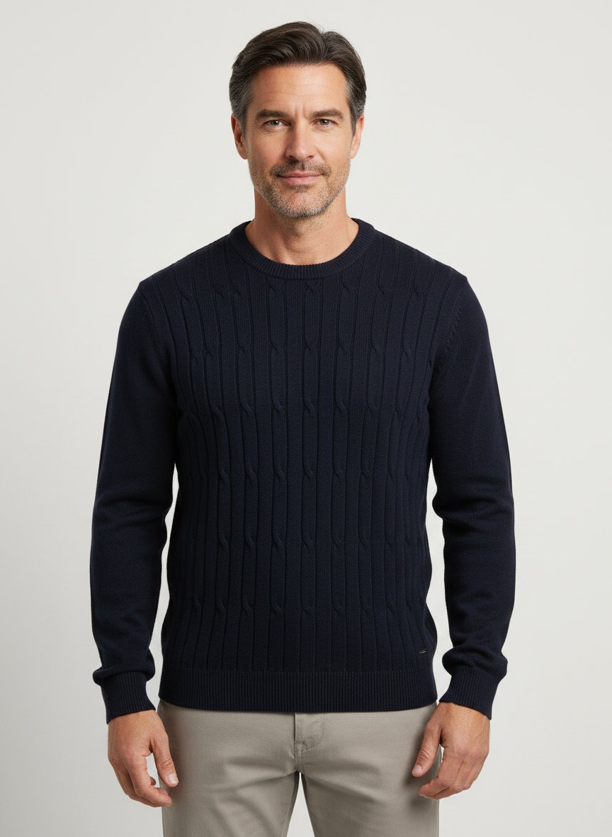 Pullover, Wolle-Baumwolle, dunkelblau