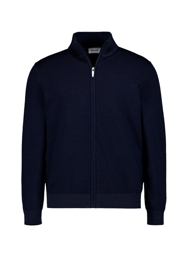 Strickjacke, Extrafein Merinowolle Baumwolle, dunkelblau meliert